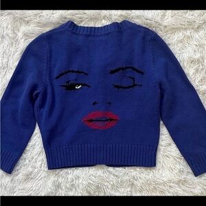 Betsey Johnson Marilyn Monroe Blue Graphic Face Cardigan sweater